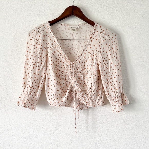 Ruched Cropped Top Cream and Rust Brown Polka Dot Medium Feminine Boho Prairie - Picture 9 of 9